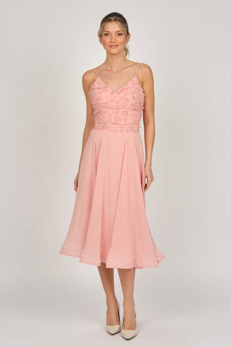 Doridorca Kadın Midi Boy Şifon Abiye Elbise 5921123 Pudra - 7