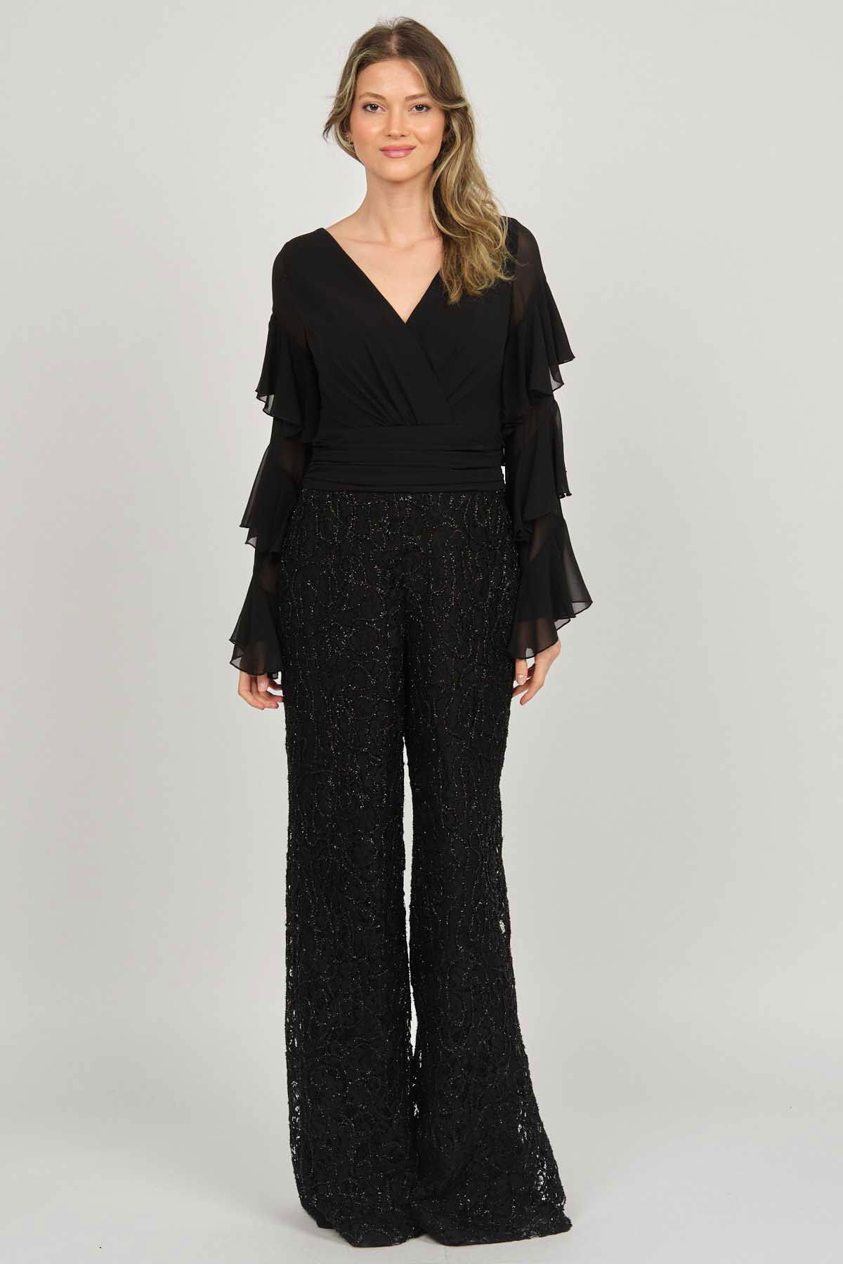 Doridorca Kadın Payetli Fırfır Detaylı Abiye Tulum 5921011 Siyah - 2