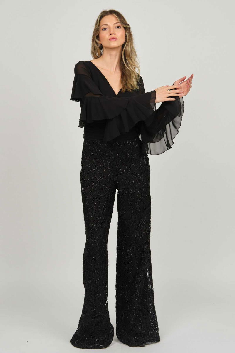 Doridorca Kadın Payetli Fırfır Detaylı Abiye Tulum 5921011 Siyah - 3