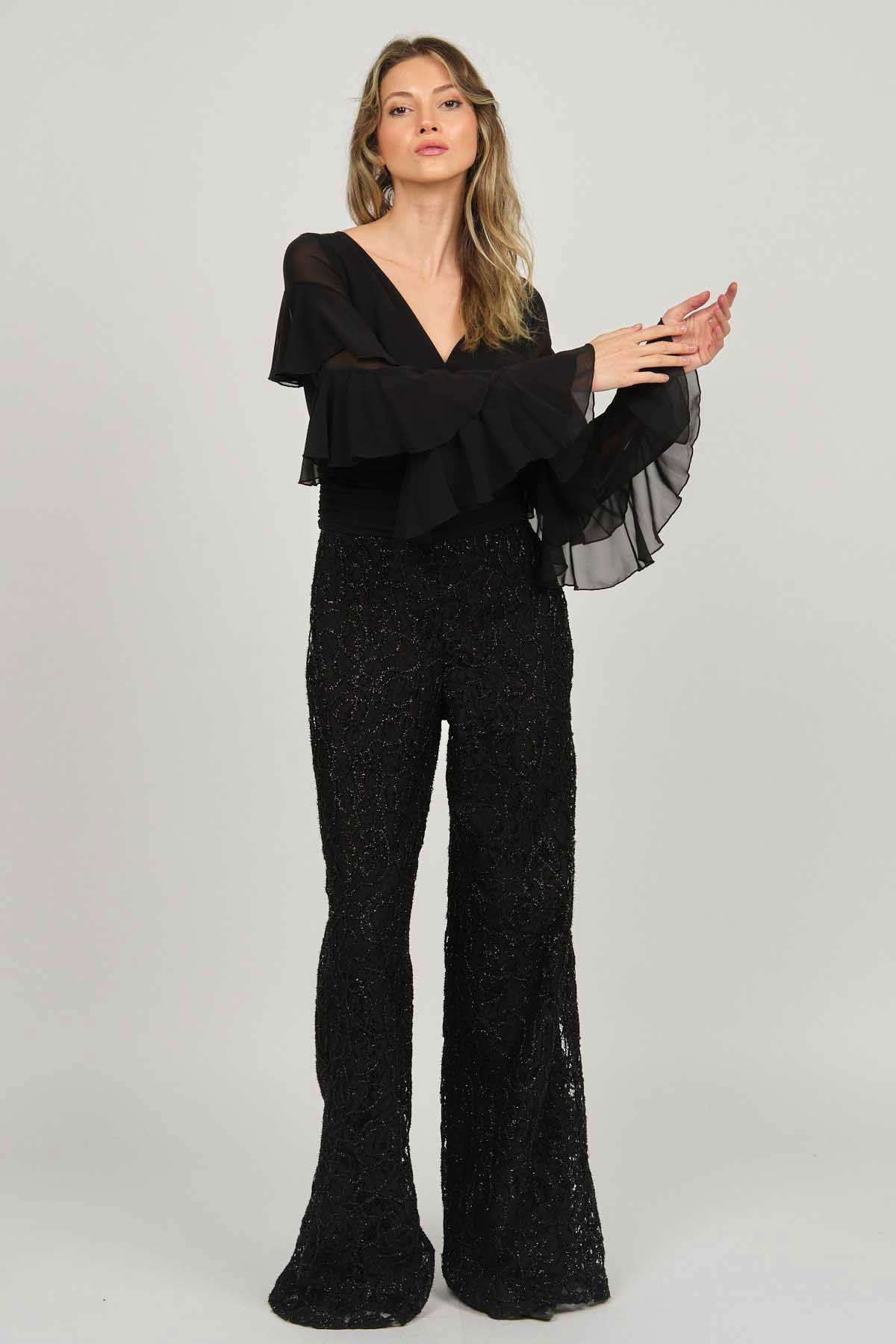 Doridorca Kadın Payetli Fırfır Detaylı Abiye Tulum 5921011 Siyah - 3