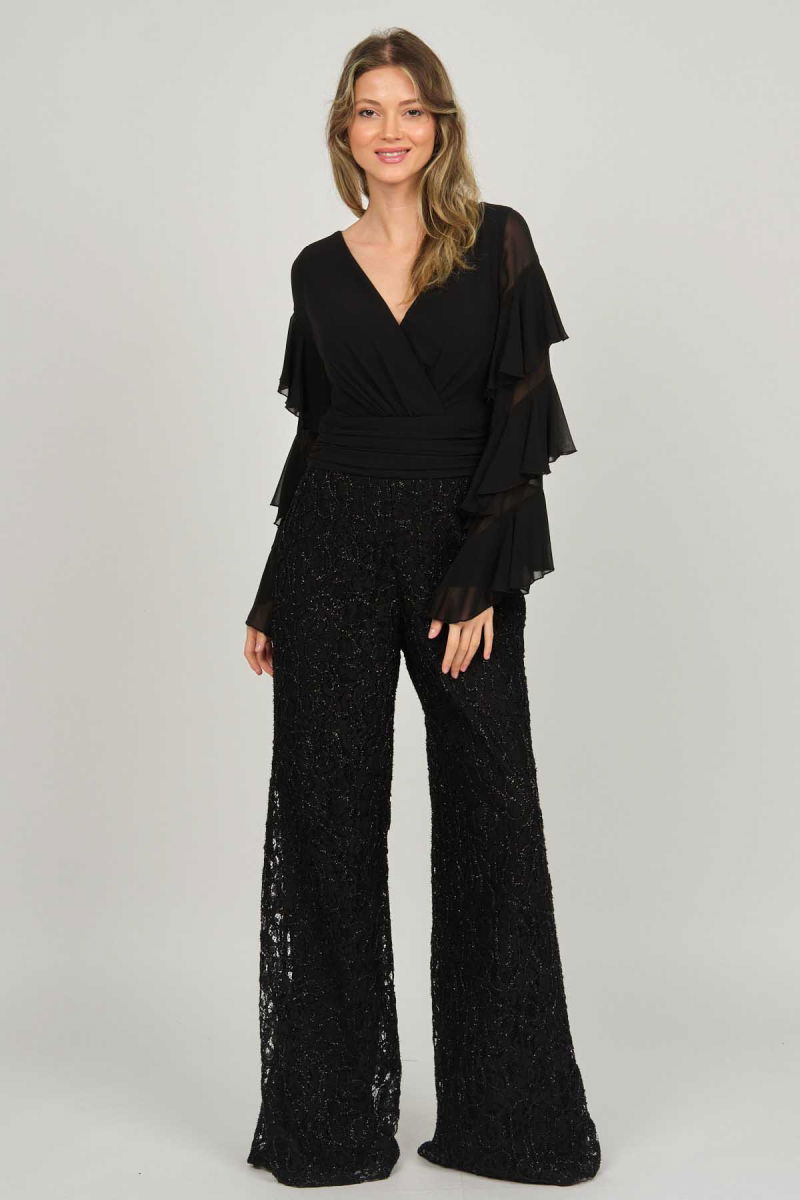 Doridorca Kadın Payetli Fırfır Detaylı Abiye Tulum 5921011 Siyah - 7