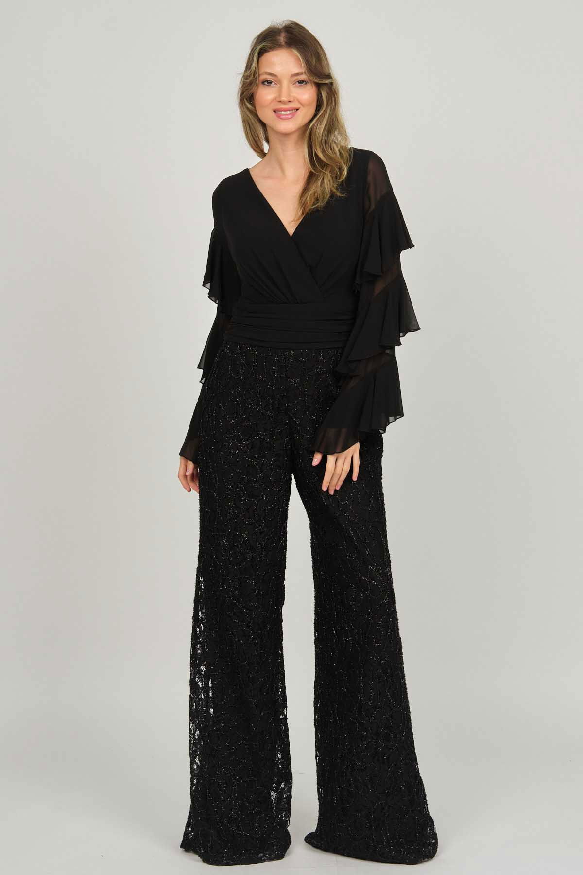 Doridorca Kadın Payetli Fırfır Detaylı Abiye Tulum 5921011 Siyah - 7