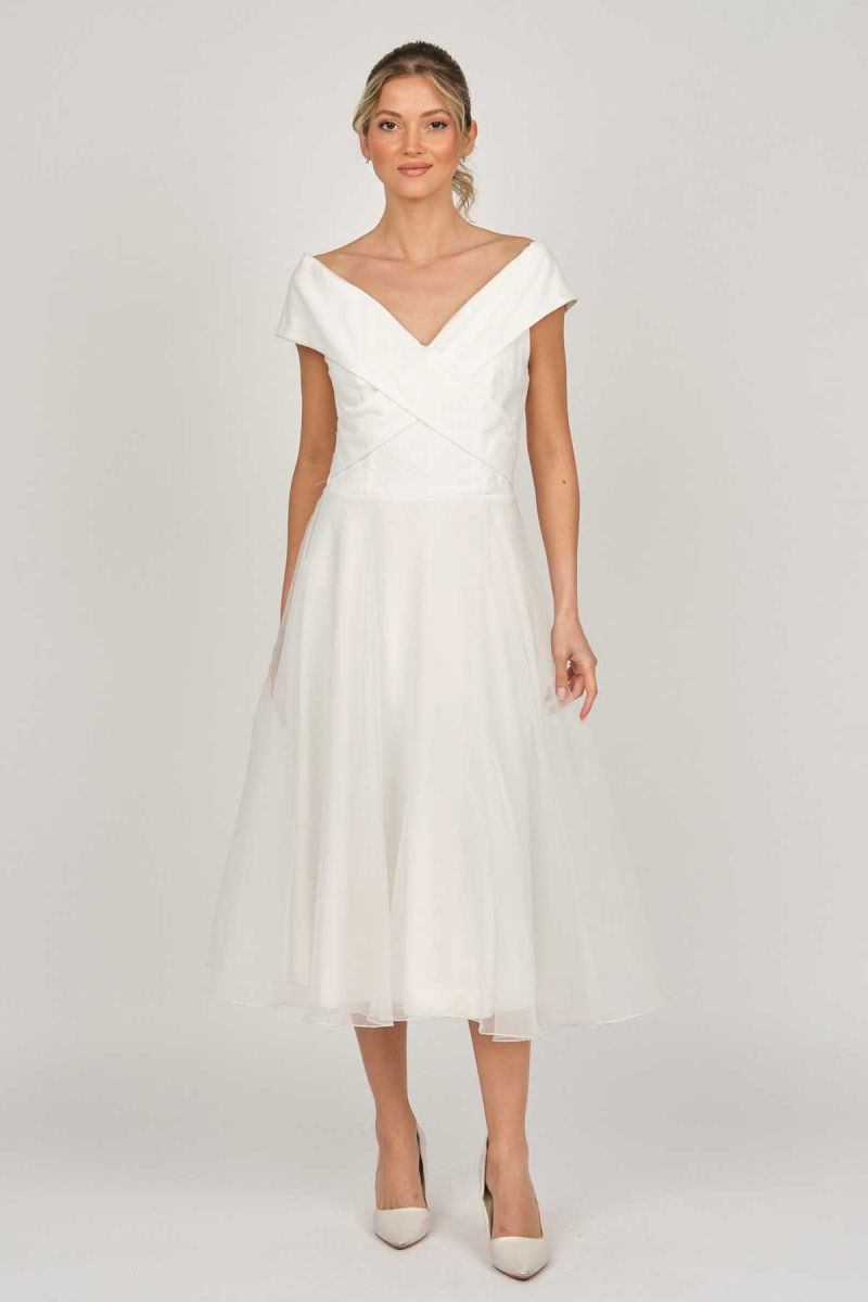 Doridorca Kadın Prenses Yaka Araboy Abiye Elbise 5922090 Kemik - Doridorca