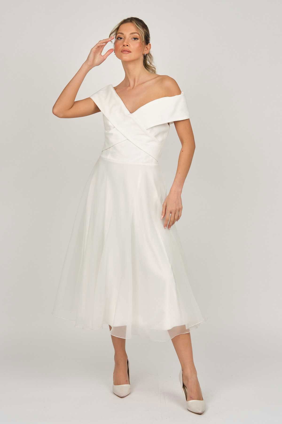 Doridorca Kadın Prenses Yaka Araboy Abiye Elbise 5922090 Kemik - 2