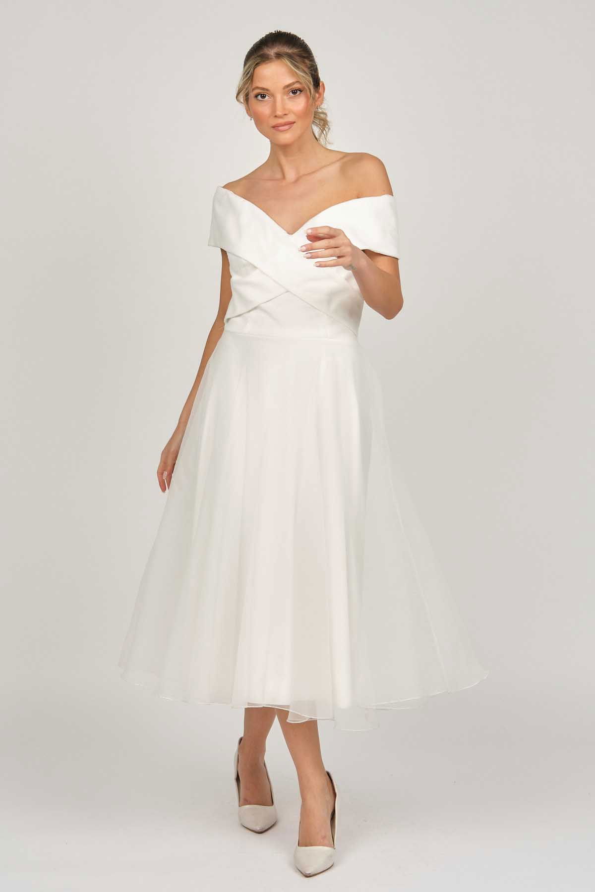 Doridorca Kadın Prenses Yaka Araboy Abiye Elbise 5922090 Kemik - 3