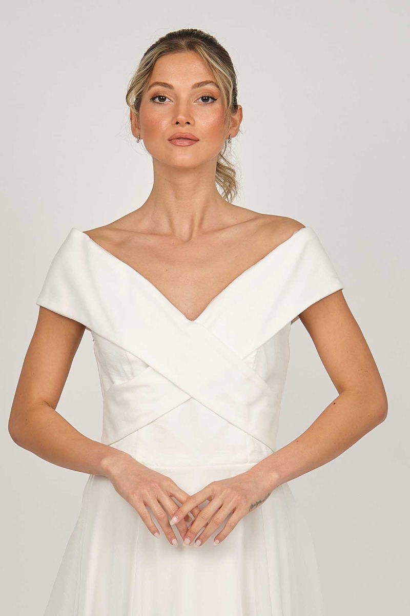 Doridorca Kadın Prenses Yaka Araboy Abiye Elbise 5922090 Kemik - 4