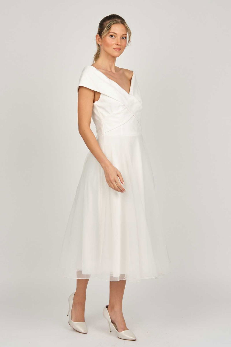 Doridorca Kadın Prenses Yaka Araboy Abiye Elbise 5922090 Kemik - 6