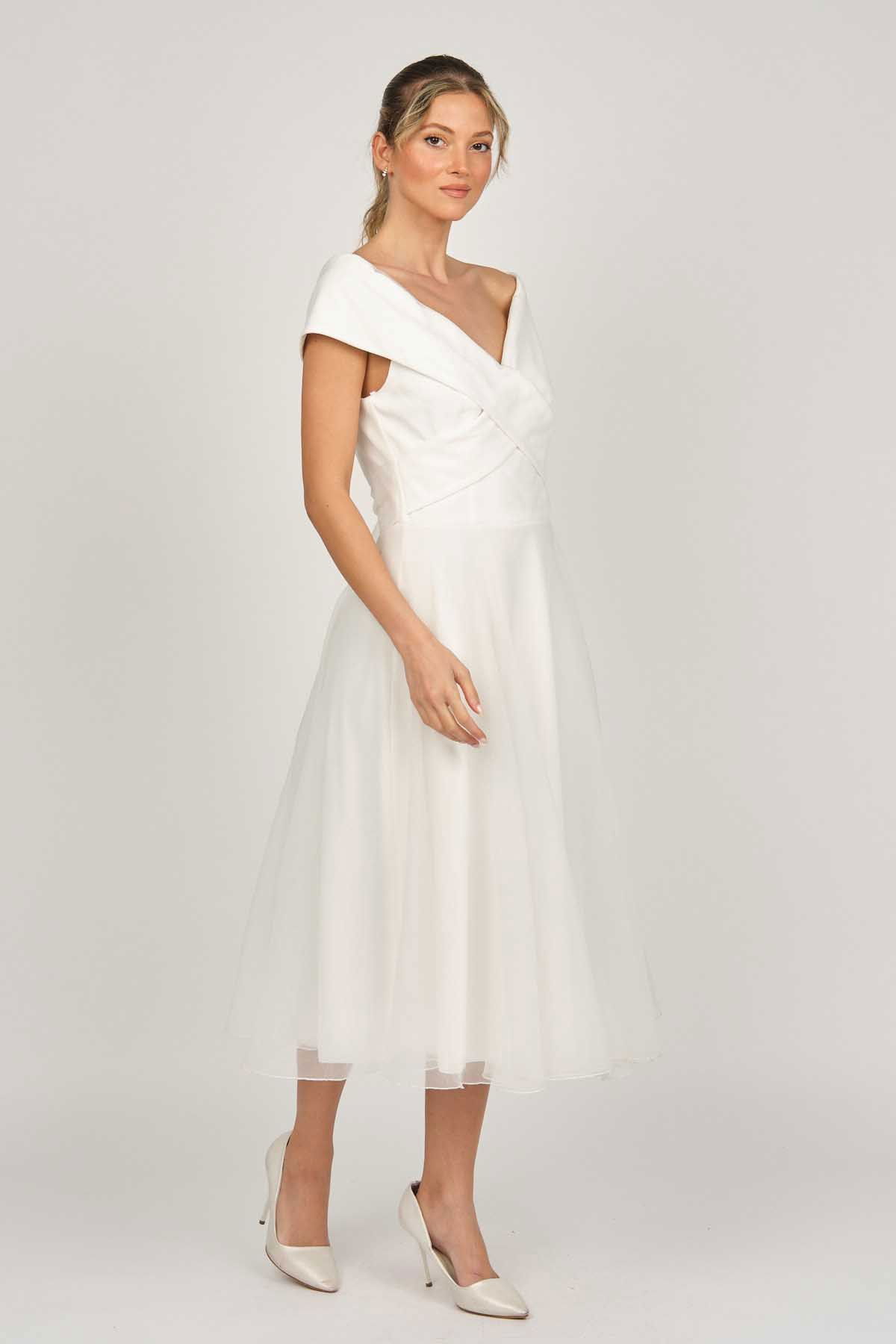 Doridorca Kadın Prenses Yaka Araboy Abiye Elbise 5922090 Kemik - 6