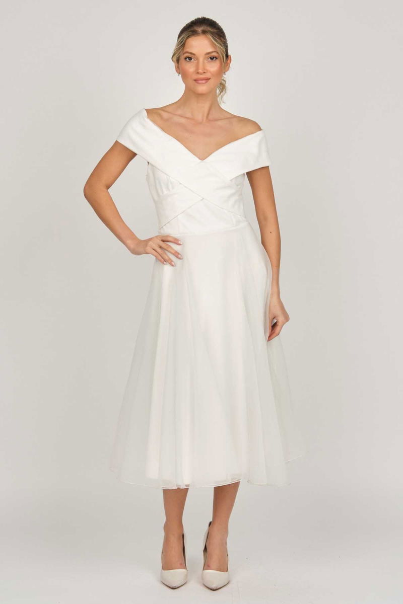 Doridorca Kadın Prenses Yaka Araboy Abiye Elbise 5922090 Kemik - 7