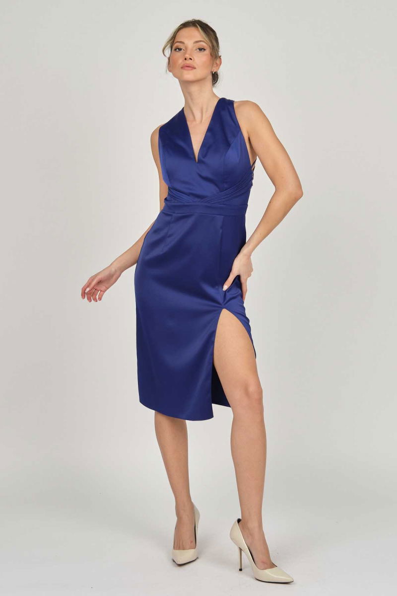 Doridorca Kadın Saten Abiye Elbise 5921188 Gece Mavisi - 3