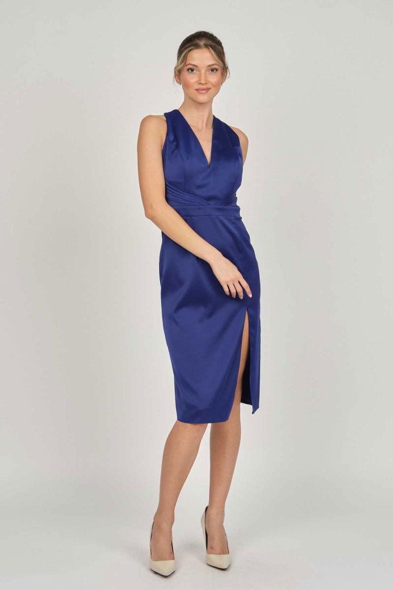 Doridorca Kadın Saten Abiye Elbise 5921188 Gece Mavisi - 4