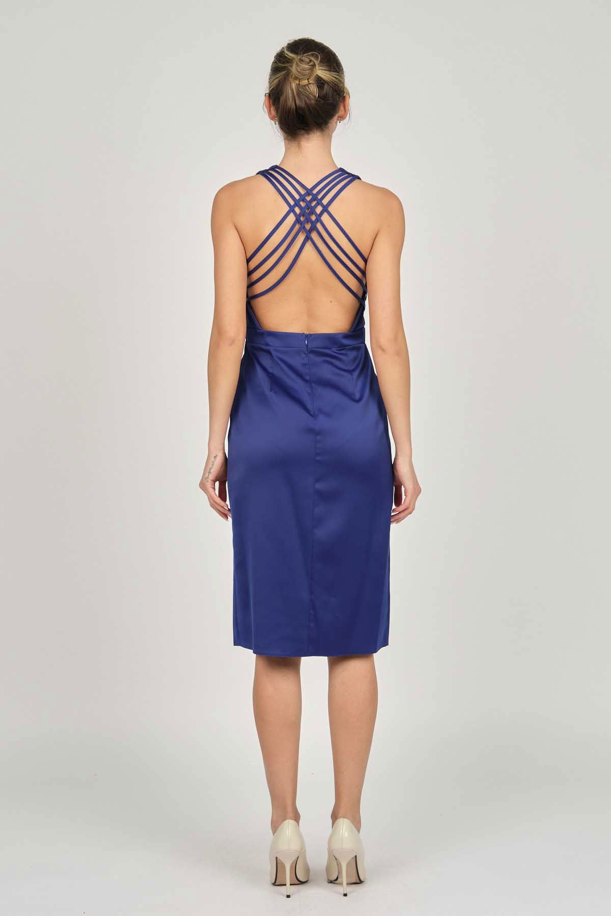 Doridorca Kadın Saten Abiye Elbise 5921188 Gece Mavisi - 5