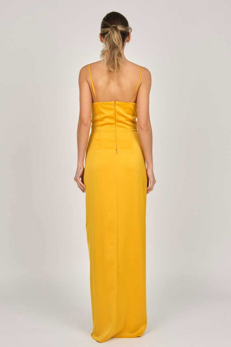 Doridorca Kadın Saten Uzun Abiye Elbise 5929211 Hardal - 5