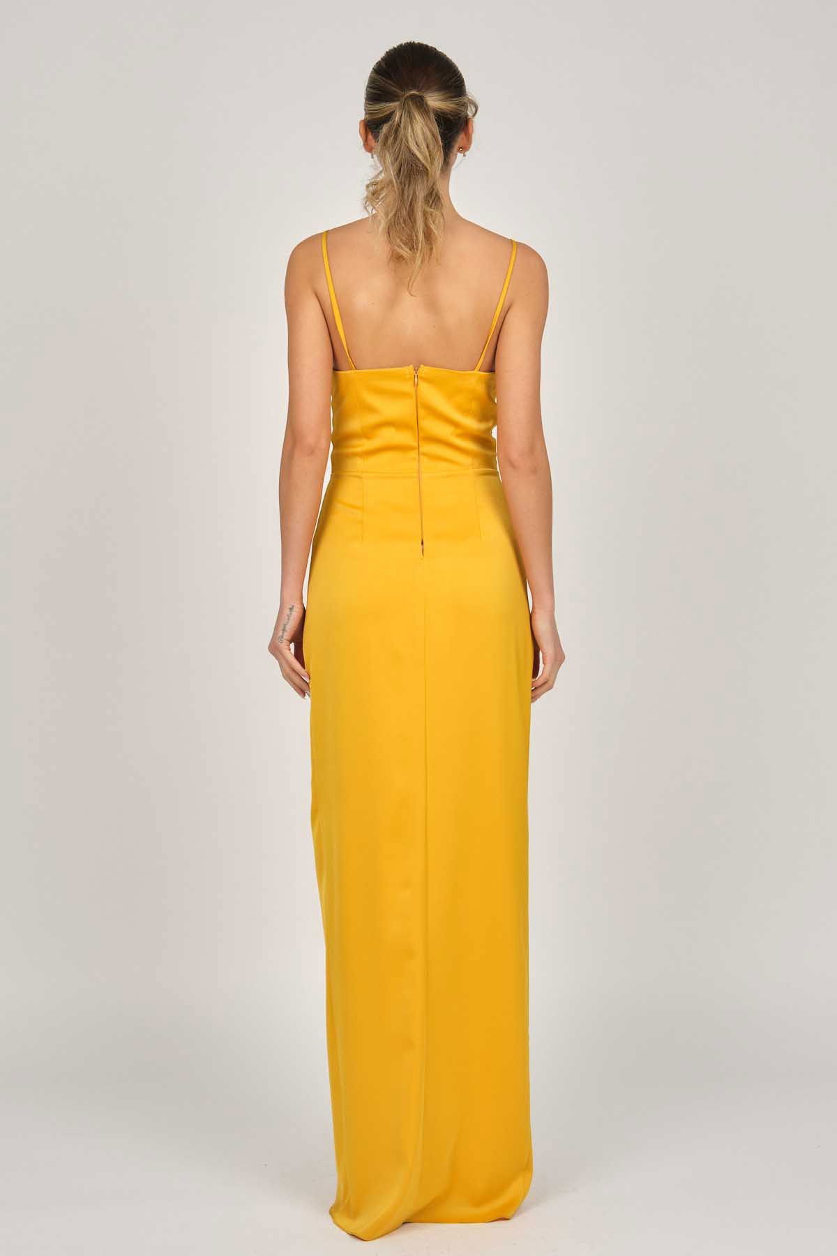 Doridorca Kadın Saten Uzun Abiye Elbise 5929211 Hardal - 5