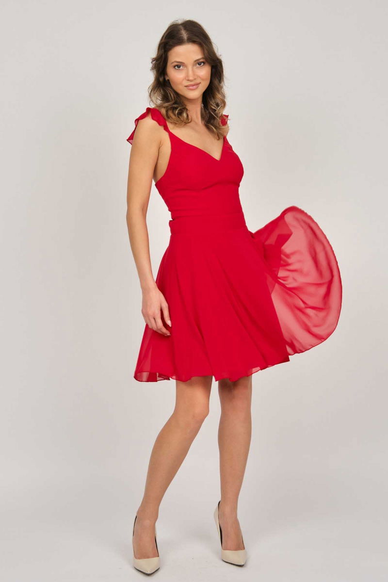 Doridorca Kadın Şifon Kısa Abiye Elbise 5922025 Kırmızı - Doridorca