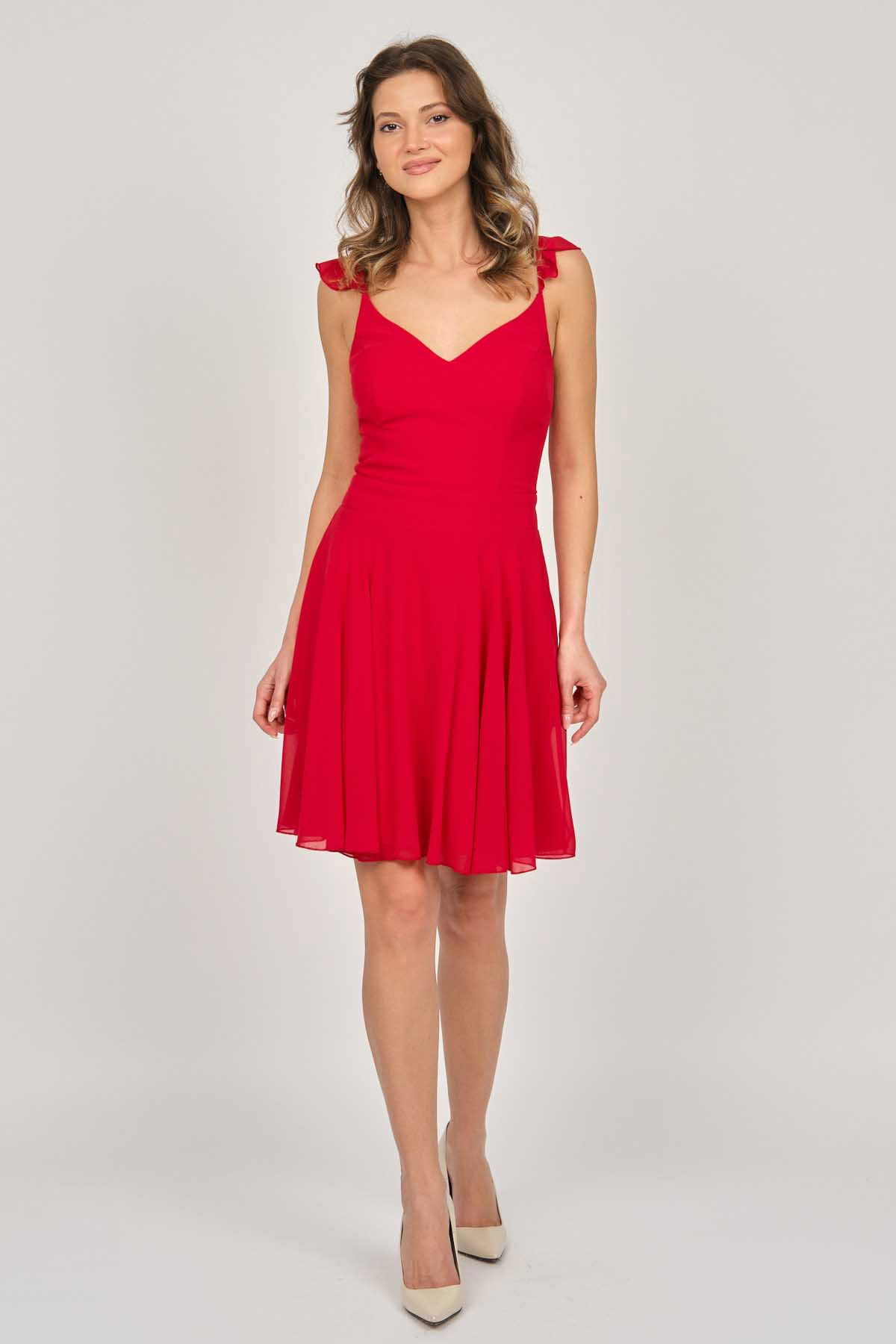 Doridorca Kadın Şifon Kısa Abiye Elbise 5922025 Kırmızı - 2