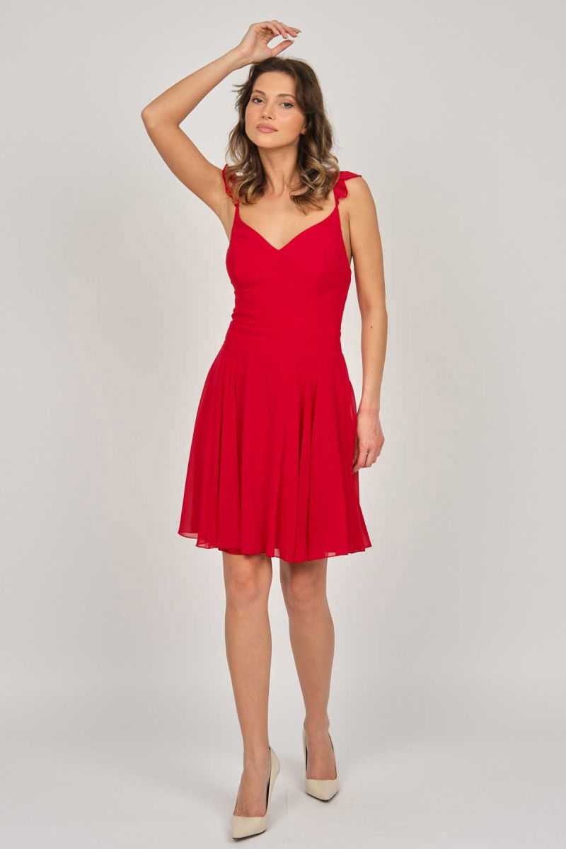 Doridorca Kadın Şifon Kısa Abiye Elbise 5922025 Kırmızı - 4