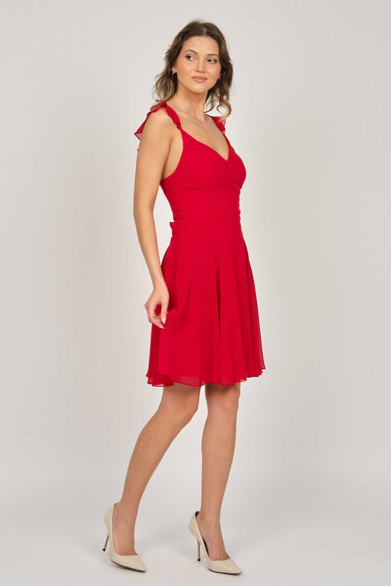 Doridorca Kadın Şifon Kısa Abiye Elbise 5922025 Kırmızı - 7