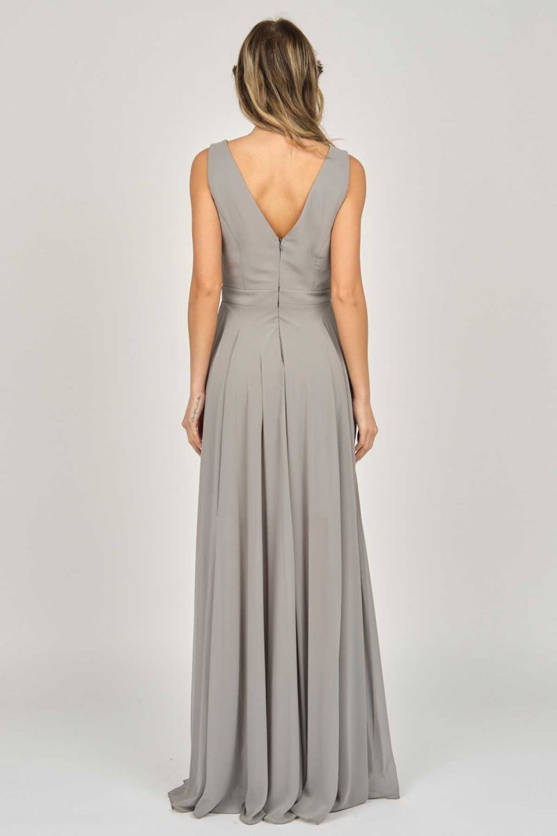Doridorca Kadın Şifon Uzun Abiye Elbise 5929105 Gri - 5