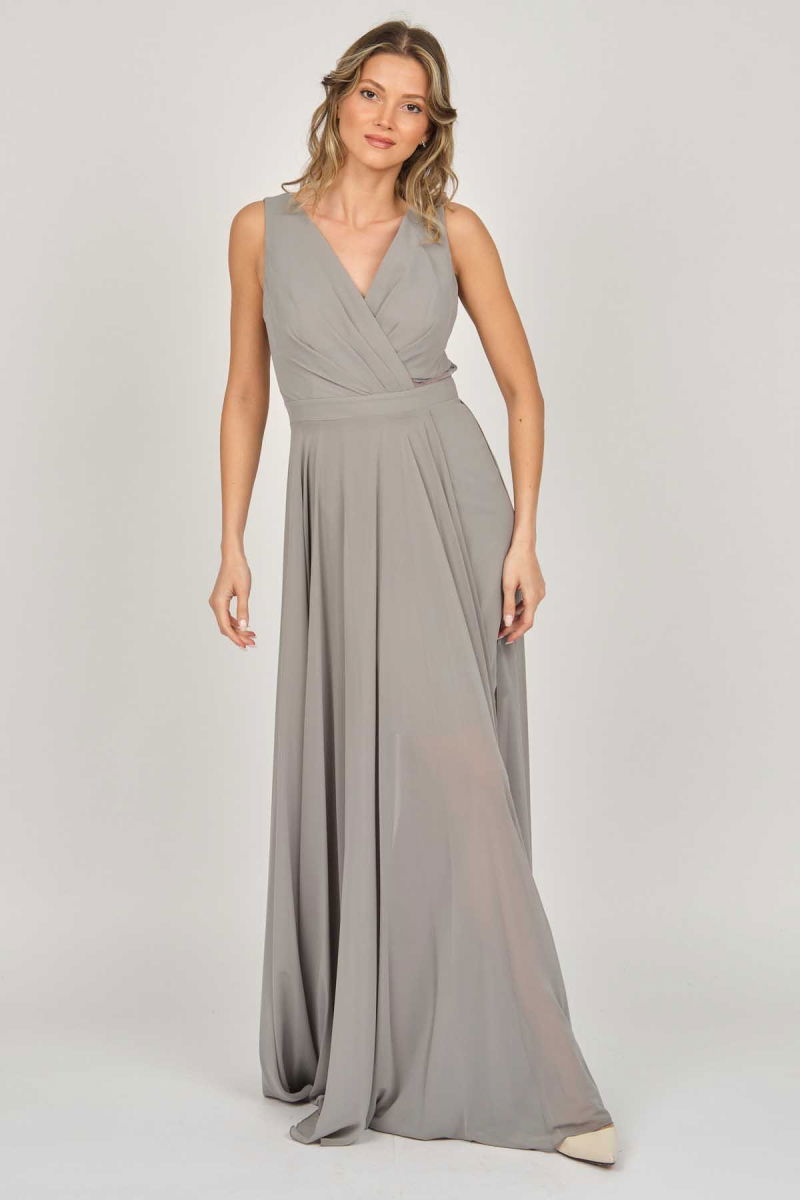 Doridorca Kadın Şifon Uzun Abiye Elbise 5929105 Gri - 7