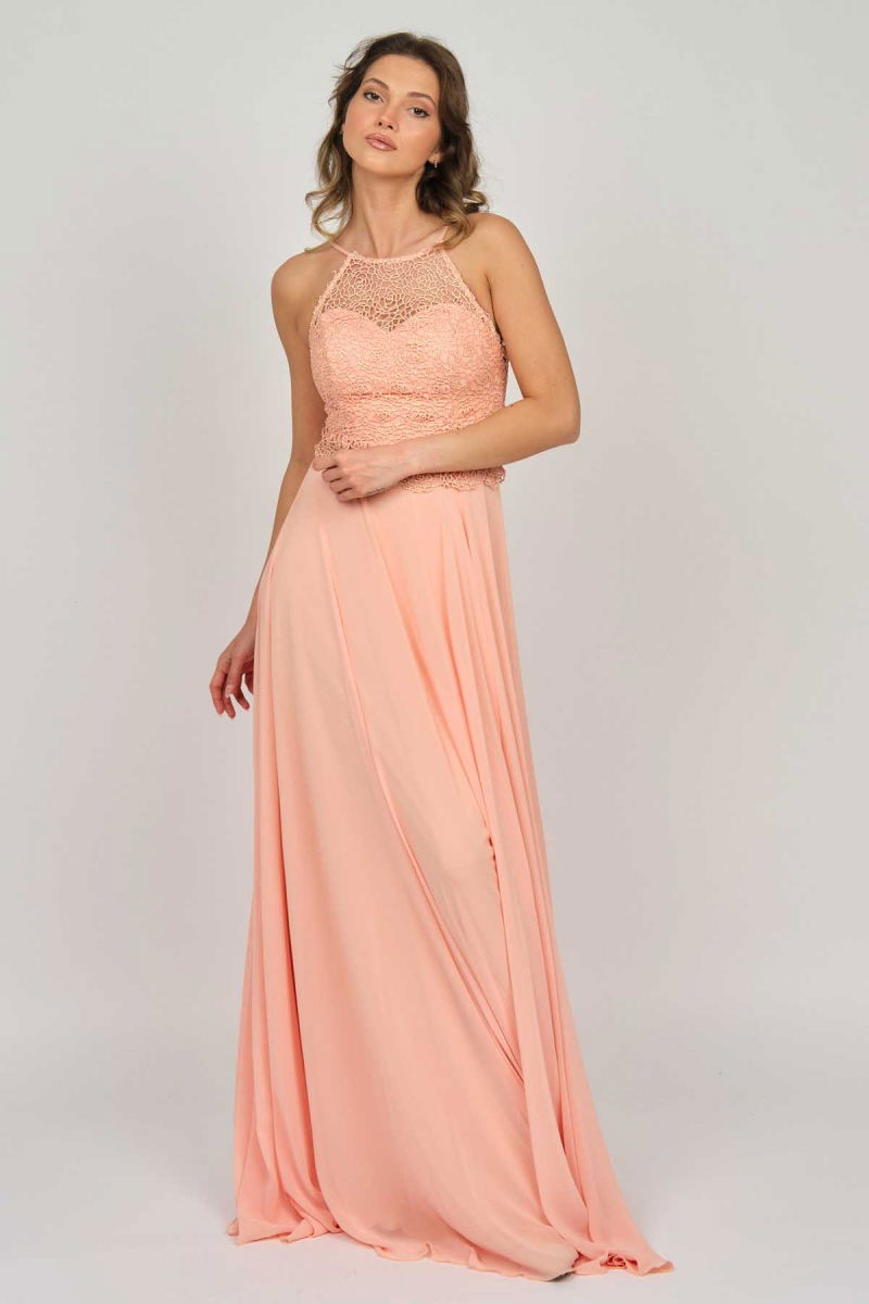 Doridorca Kadın Sırt Detaylı Dantelli Abiye Elbise 5928042 Somon - Doridorca