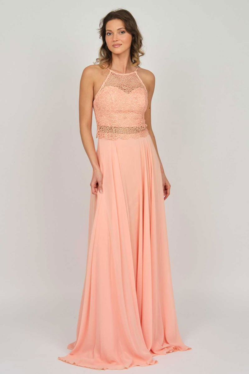 Doridorca Kadın Sırt Detaylı Dantelli Abiye Elbise 5928042 Somon - 2