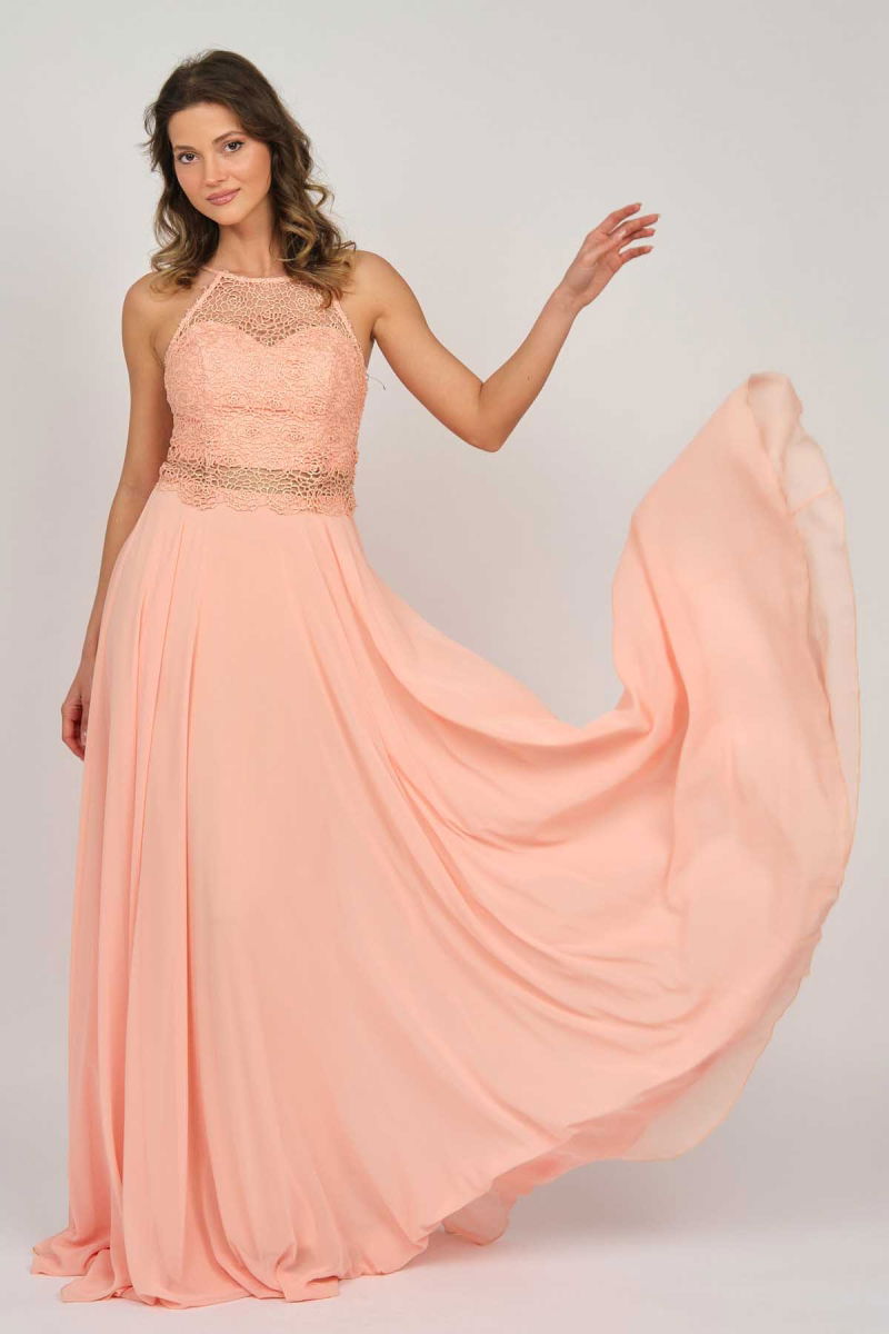 Doridorca Kadın Sırt Detaylı Dantelli Abiye Elbise 5928042 Somon - 4