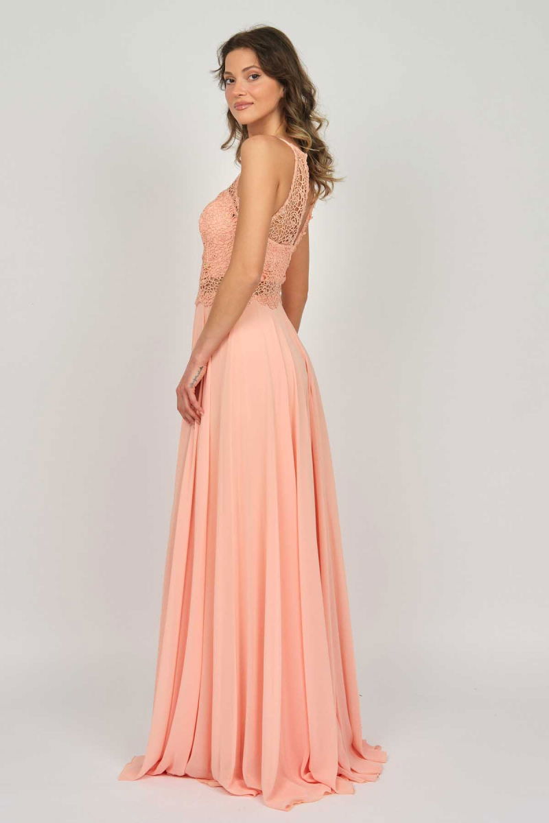 Doridorca Kadın Sırt Detaylı Dantelli Abiye Elbise 5928042 Somon - 5