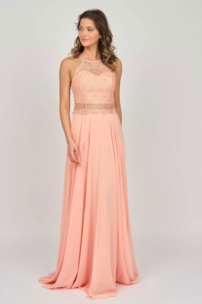 Doridorca Kadın Sırt Detaylı Dantelli Abiye Elbise 5928042 Somon - 6