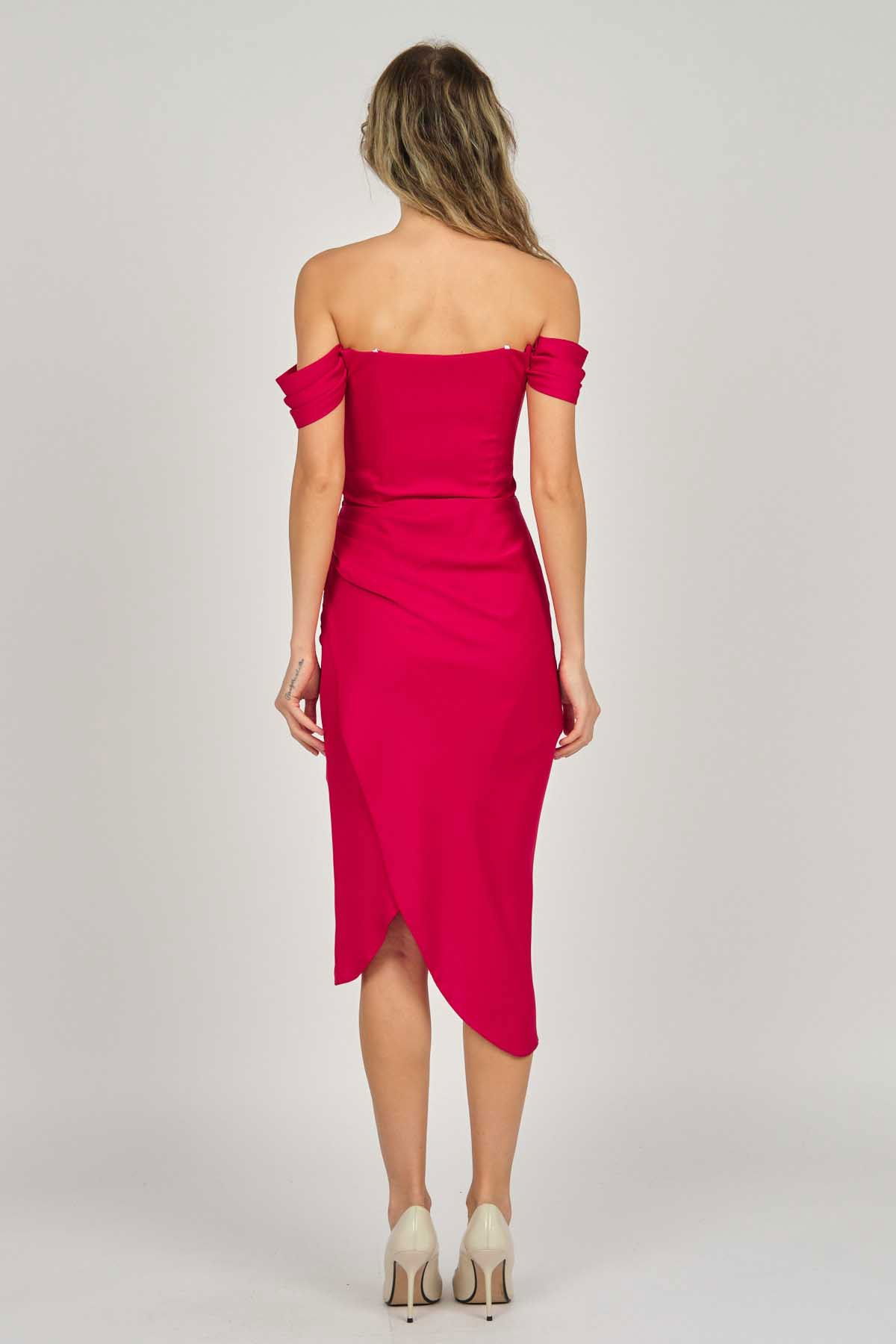 Doridorca Kadın Straplez Abiye Elbise 5924014 Kırmızı - 5