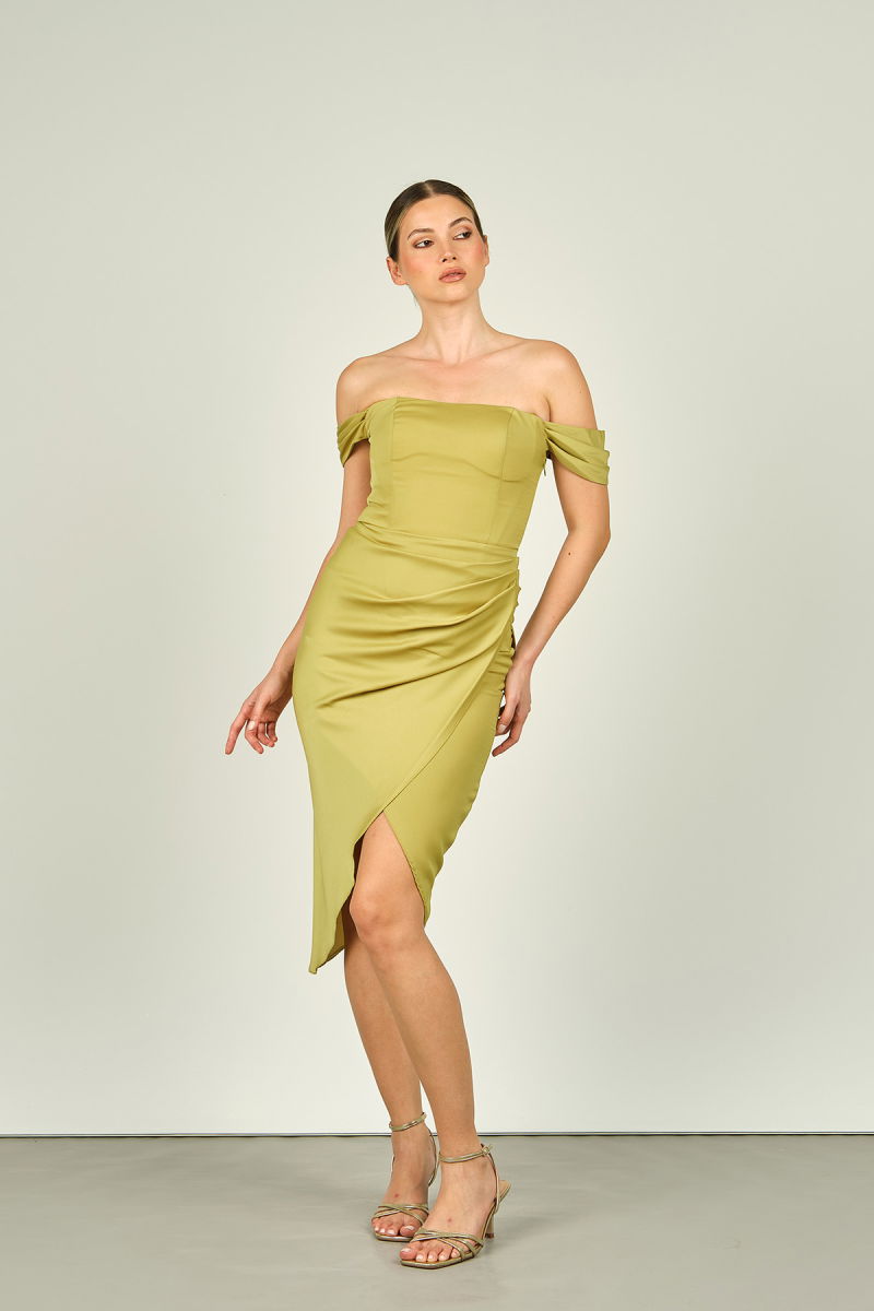 Doridorca Kadın Straplez Abiye Elbise 5924014 Yağ Yeşili - Doridorca