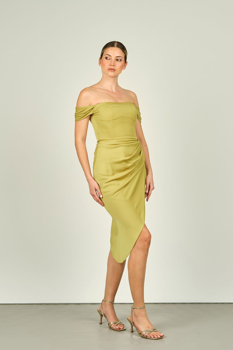 Doridorca Kadın Straplez Abiye Elbise 5924014 Yağ Yeşili - 3