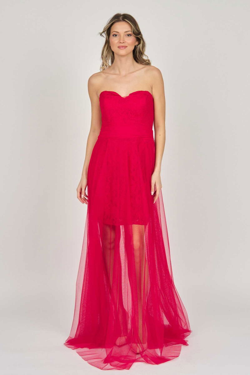 Doridorca Kadın Straplez Abiye Elbise 5927068 Kırmızı - Doridorca