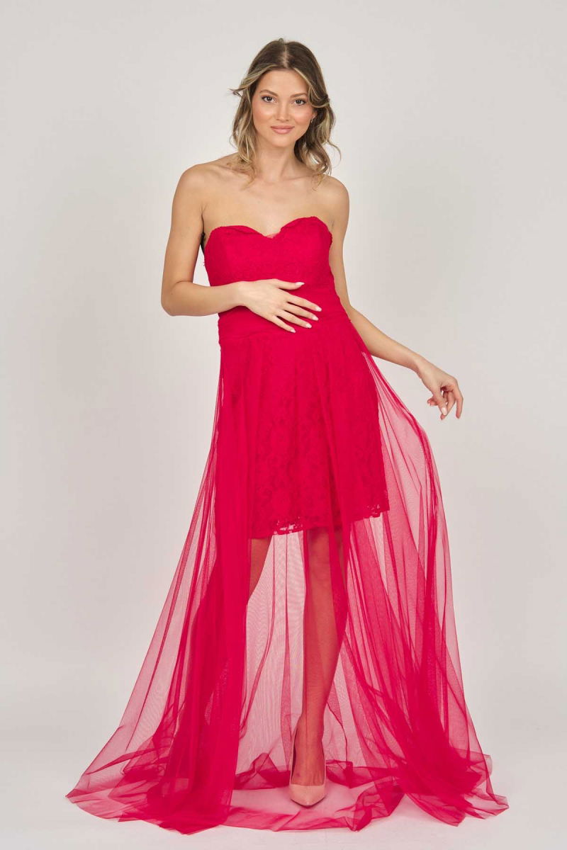 Doridorca Kadın Straplez Abiye Elbise 5927068 Kırmızı - 2