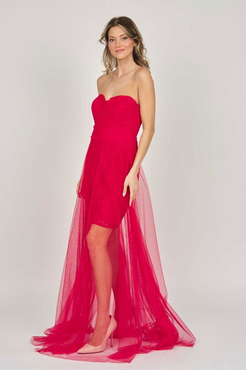 Doridorca Kadın Straplez Abiye Elbise 5927068 Kırmızı - 4