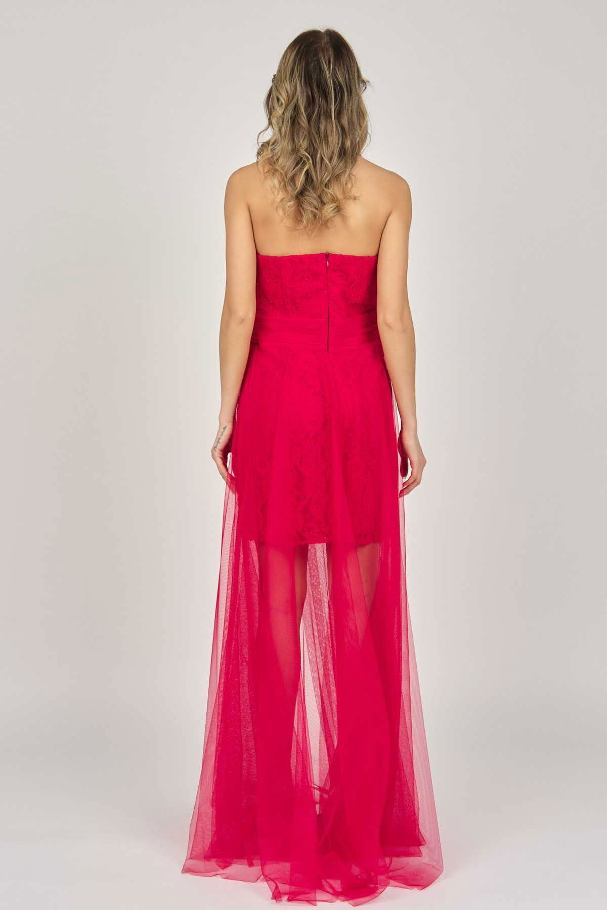 Doridorca Kadın Straplez Abiye Elbise 5927068 Kırmızı - 5