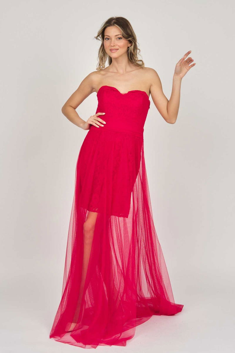 Doridorca Kadın Straplez Abiye Elbise 5927068 Kırmızı - 7