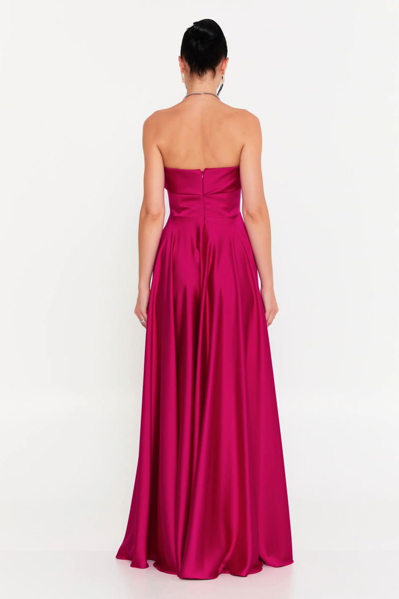 Doridorca Kadın Straplez Kloş Uzun Abiye Elbise 7102 Fuşya - 4