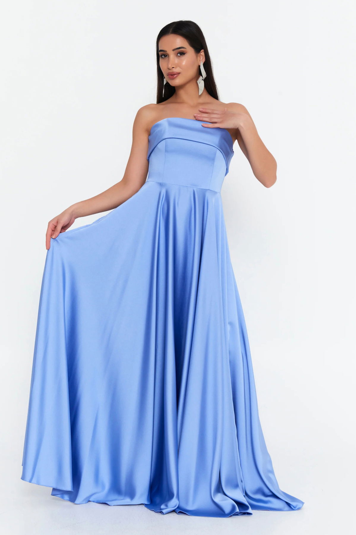 Doridorca Kadın Straplez Kloş Uzun Abiye Elbise 7102 Mavi - 1