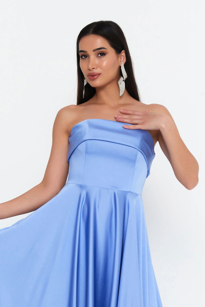 Doridorca Kadın Straplez Kloş Uzun Abiye Elbise 7102 Mavi - 3