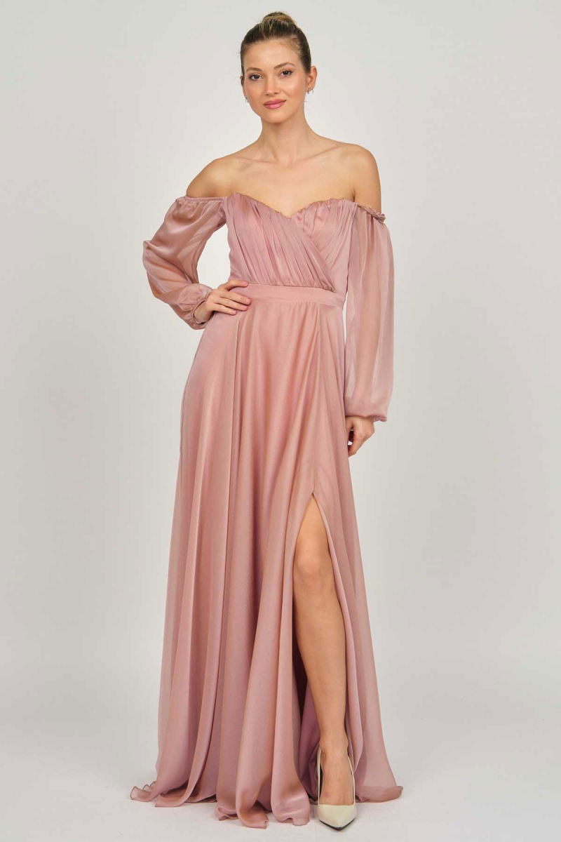 Doridorca Kadın Straplez Kollu Abiye Elbise 5923076 Pudra - Doridorca