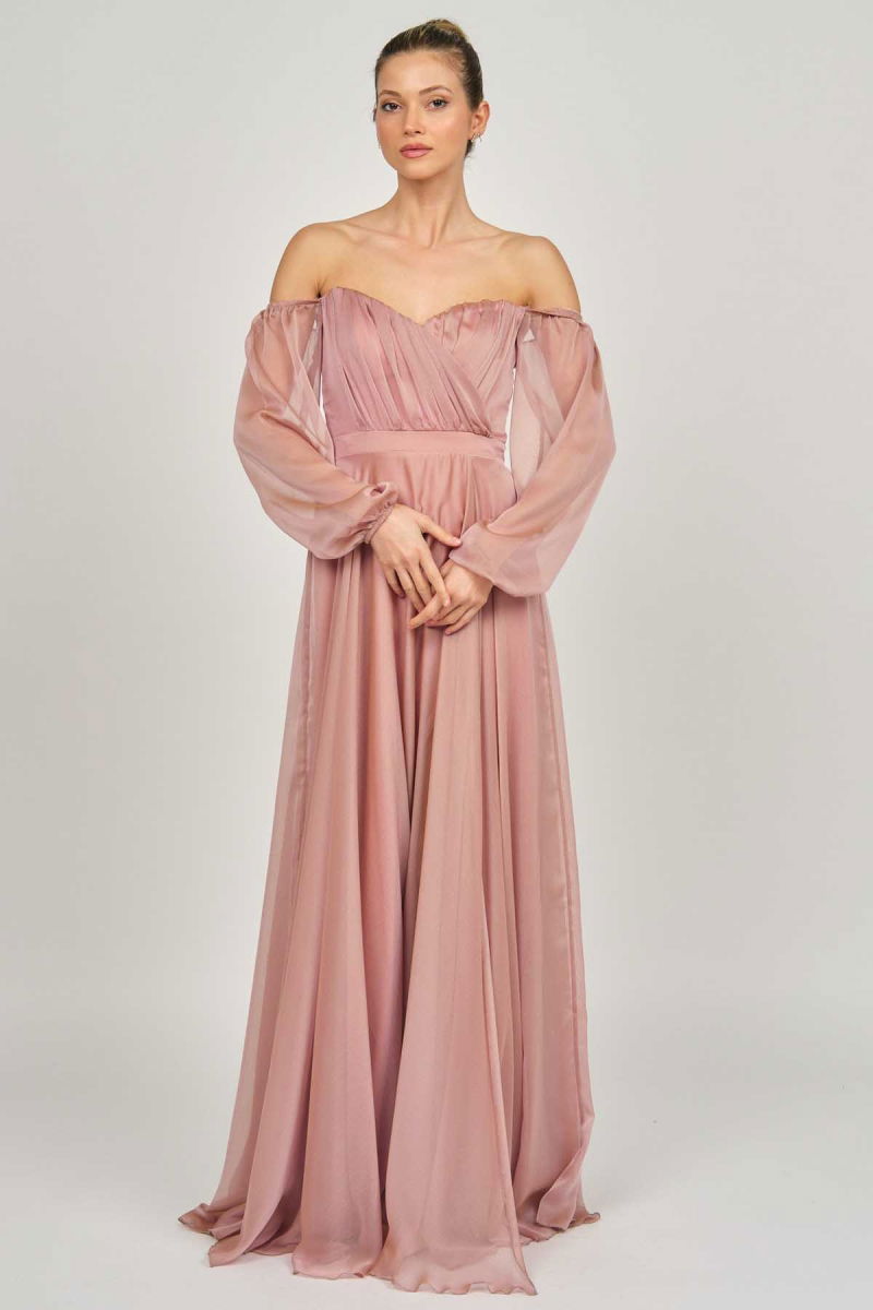 Doridorca Kadın Straplez Kollu Abiye Elbise 5923076 Pudra - 2