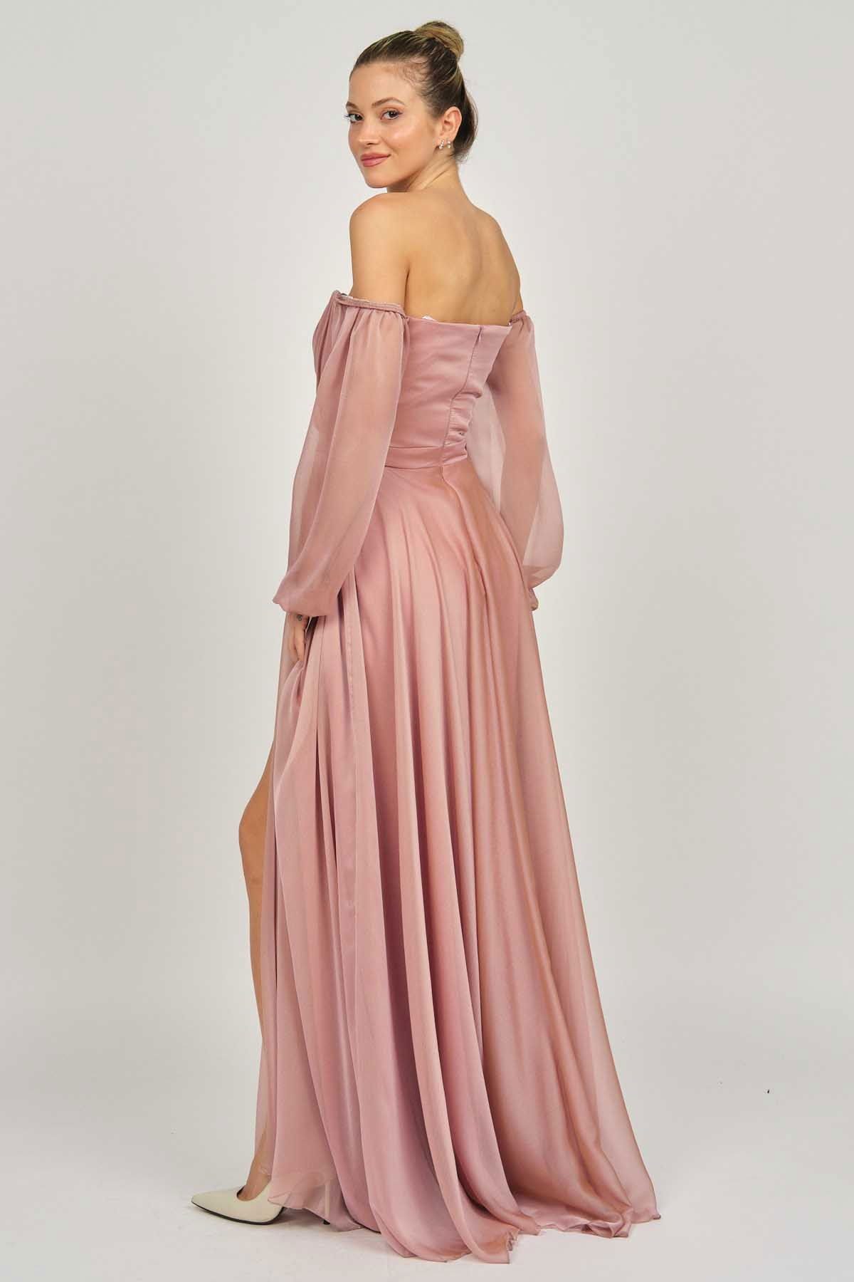 Doridorca Kadın Straplez Kollu Abiye Elbise 5923076 Pudra - 5