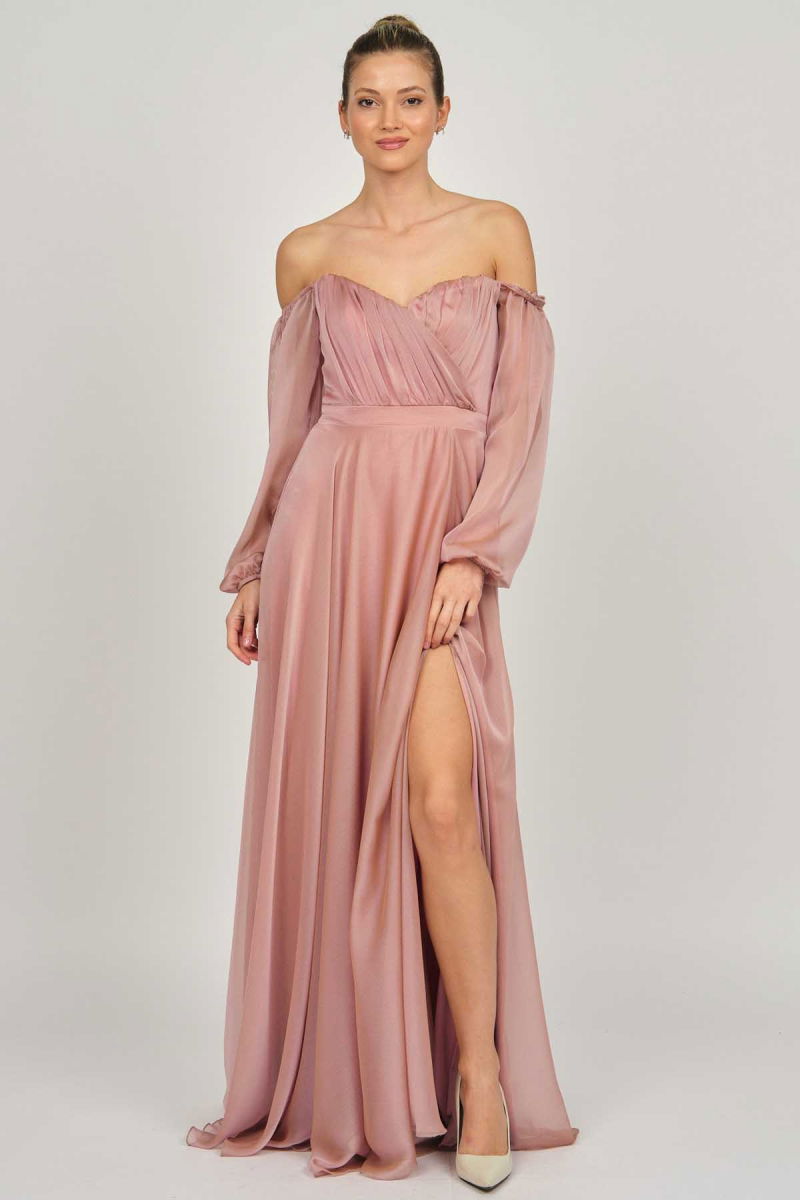 Doridorca Kadın Straplez Kollu Abiye Elbise 5923076 Pudra - 6