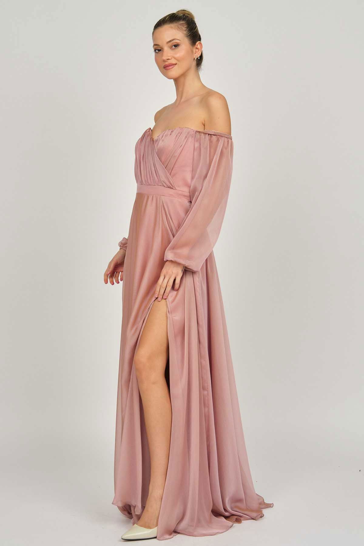 Doridorca Kadın Straplez Kollu Abiye Elbise 5923076 Pudra - 7