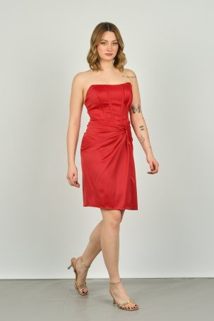 Doridorca Kadın Straplez Korseli Mini Abiye Elbise 5107 Kırmızı - 2