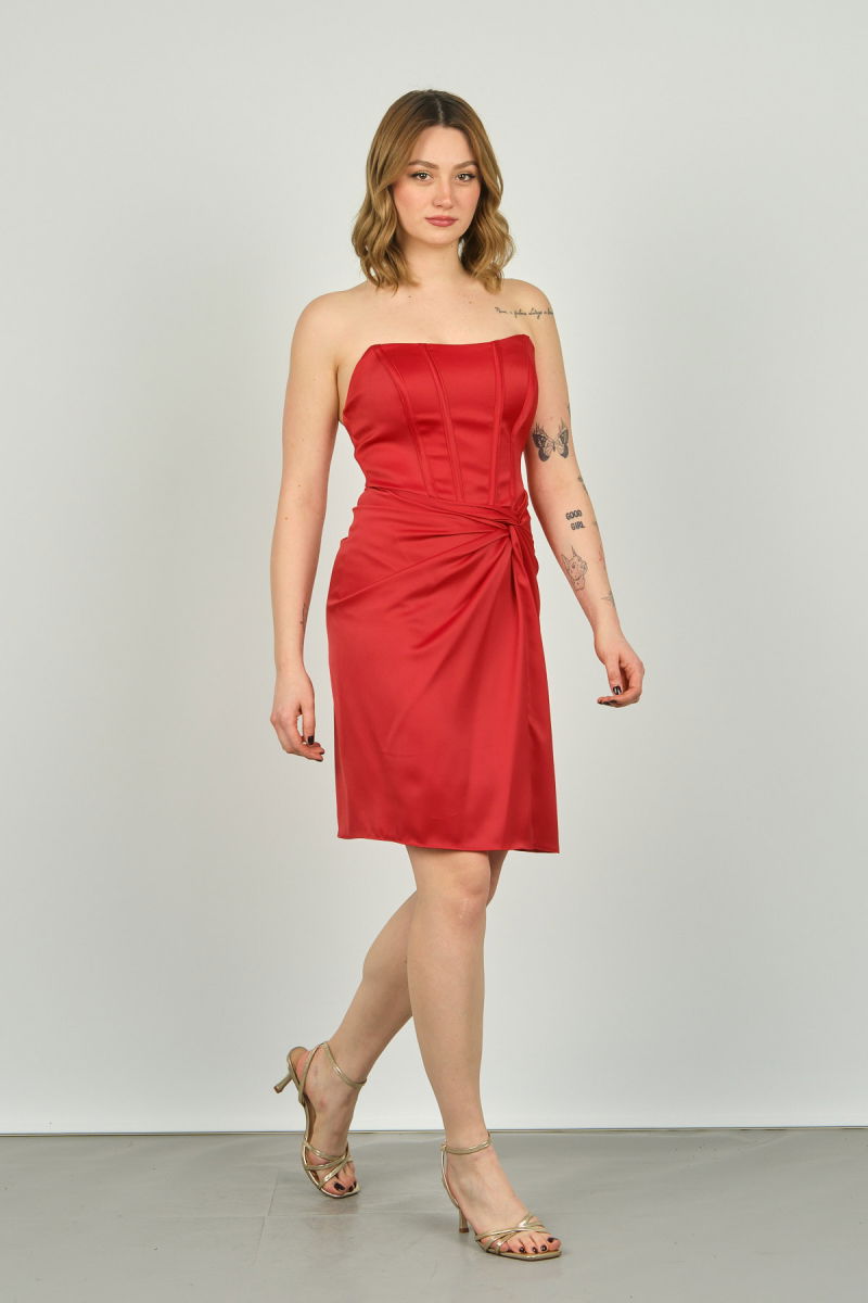 Doridorca Kadın Straplez Korseli Mini Abiye Elbise 5107 Kırmızı - 2