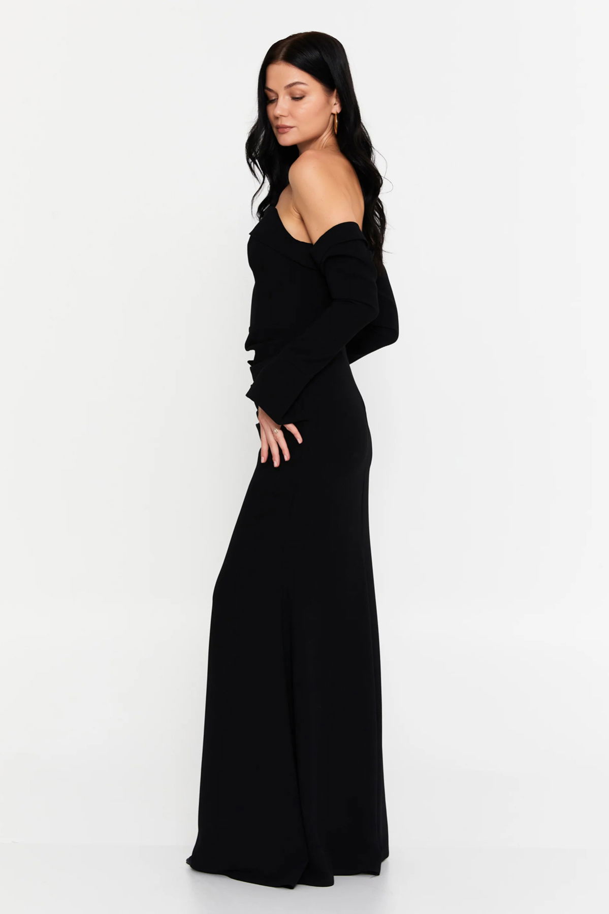 Doridorca Kadın Straplez Seyyar Eldivenli Uzun Abiye Elbise 7145 Siyah - 2