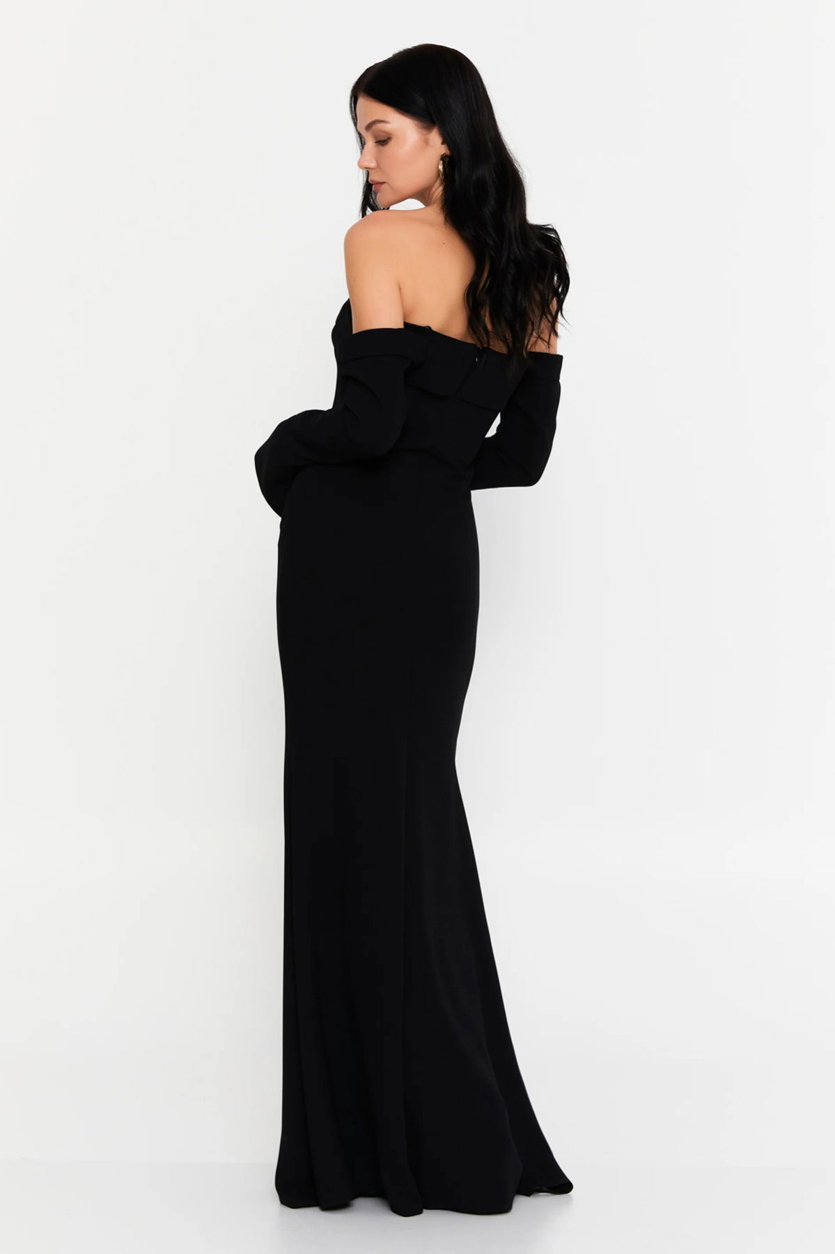 Doridorca Kadın Straplez Seyyar Eldivenli Uzun Abiye Elbise 7145 Siyah - 4