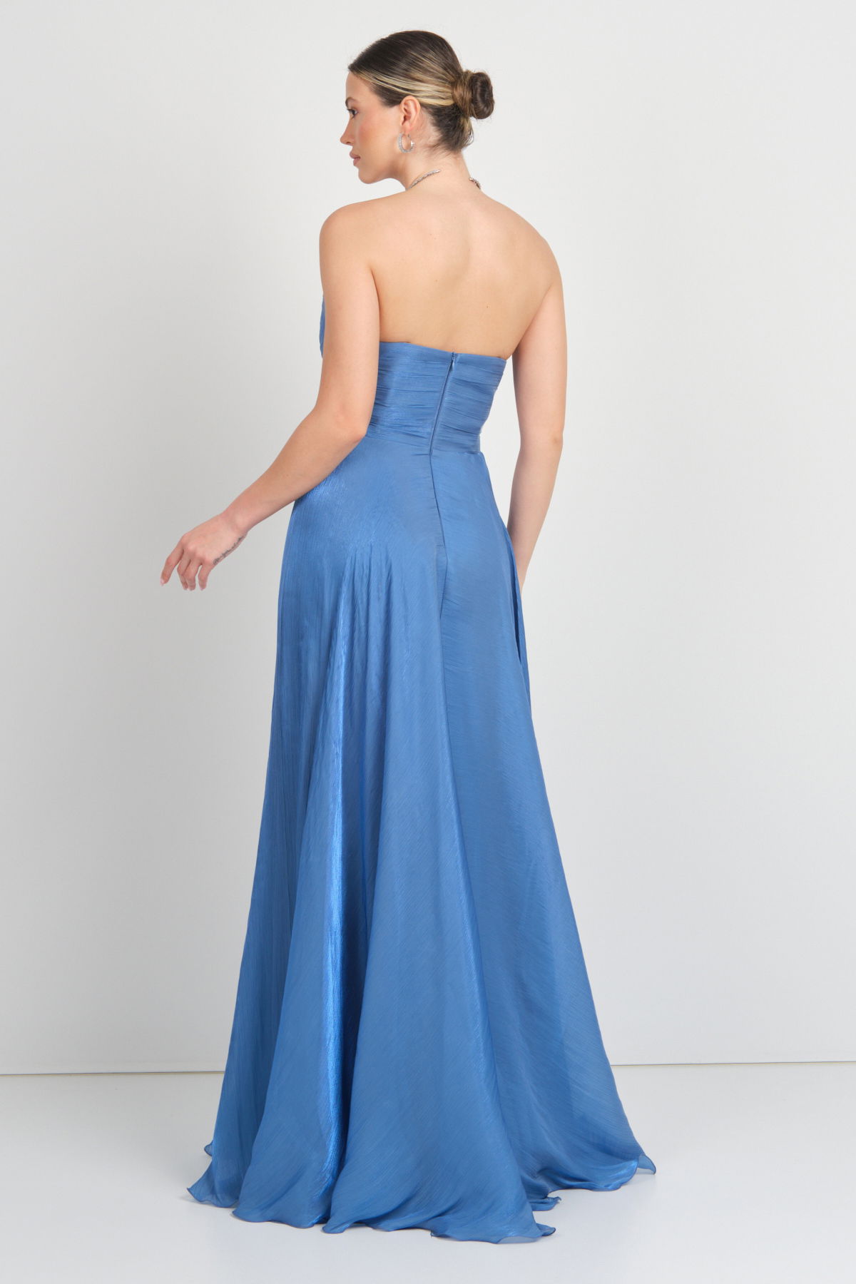 Doridorca Kadın Straplez Şifon Maxi Boy Abiye Elbise 7066 Indigo - 4